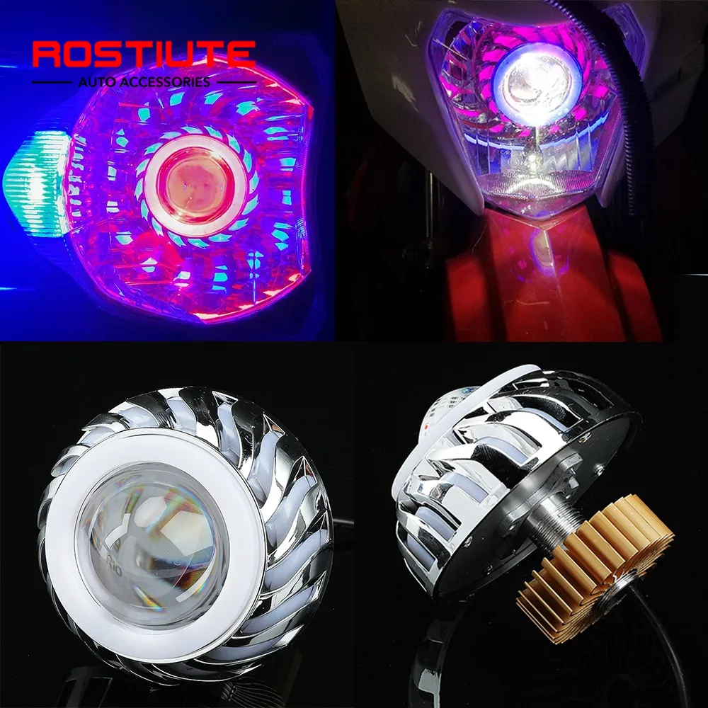Universal Motorcycle Led Headlight Projector - High/Low Beam Double Angel Eyes Motorcycle