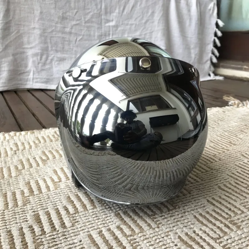Mirror Silver Chrome Motorcycl - Vintage Open Face Retro Helmet ulasan dan harga