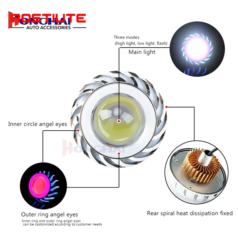 High/Low Beam Double Angel Eye - Universal Motorcycle Led Headlight Projector ulasan dan harga