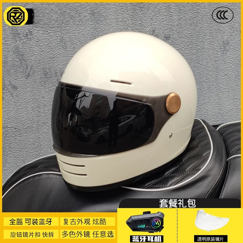 ORZ Men Women Retro Full Face  - Full Face Motorcycle Helmet With Bluetooth ulasan dan harga
