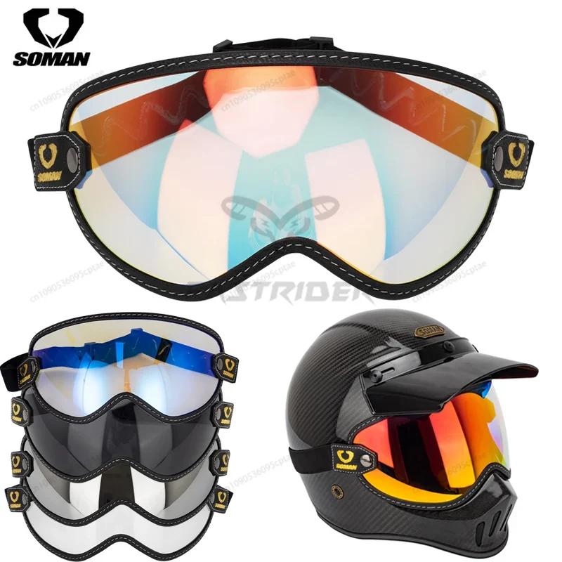 SOMAN Vintage Motorcycle Goggl - Vintage Open Face Retro Helmet ulasan dan harga